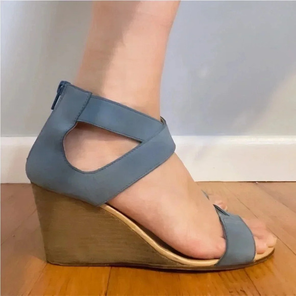 MM6 Maison Martin Margiela Light Blue Leather Wedge Sandals Size 38 Woman’s 8. - Picture 3 of 16